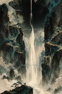断弦化飞瀑 · 插画 AI 图像