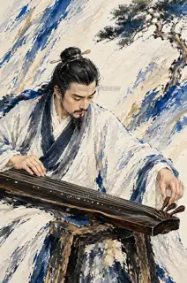 琴底调弦 · 插画 图像