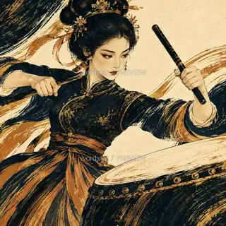 鼓前一息 · 插画 图像