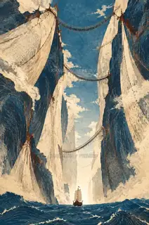 绳桥悬两帆 · 插画 AI 图像