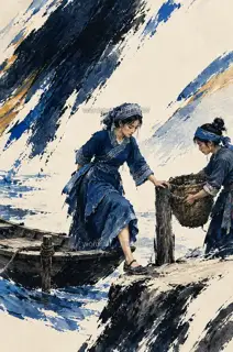扶筐登岸 · 插画 图像