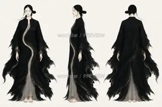 补夜织者·夜缝留白·三视图 · 插画 图像