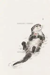 水獭听雨 · 插画 AI 图像