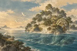 海上山 · 版画 AI 图像
