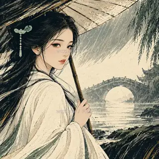 白衣过桥 · 插画 图像