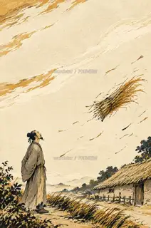 秋风过茅屋 · 插画 图像
