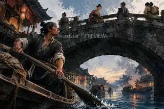 一舟穿城 · 插画 图像