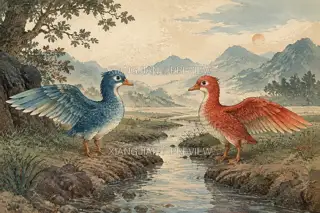 两岸 · 版画 AI 图像