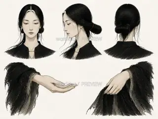 补夜织者·夜缝留白·神性部件与手势 · 插画 图像