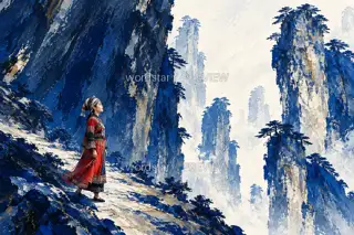 一人立石林 · 插画 图像