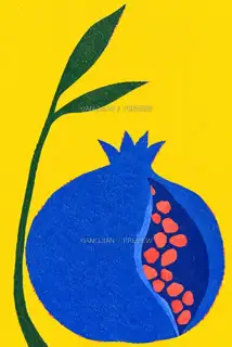 石榴的蓝调 · 版画 AI 图像