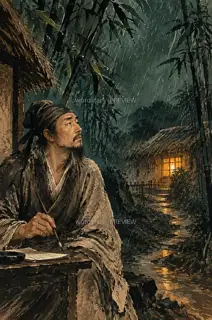 一窗灯未歇 · 插画 图像