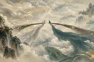 桥上对影 · 插画 AI 图像
