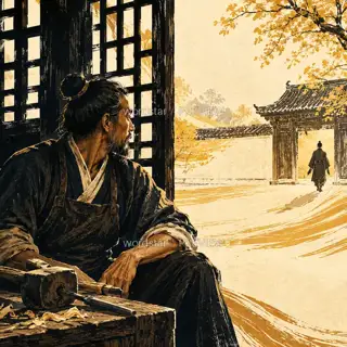 花窗外有人归 · 插画 图像