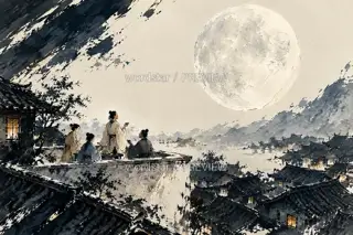 屋脊望月 · 插画 图像