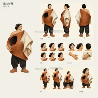 藏火行母·陶心火窑·总览 · 插画 图像