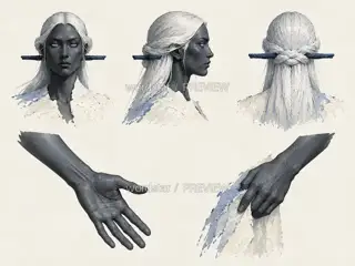 司雾女君·雾裁空衣·神性部件与手势 · 插画 图像