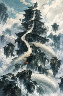 塔压蛇影 · 插画 AI 图像