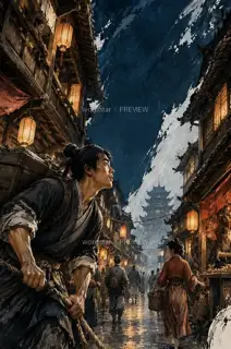 灯火入夜 · 插画 图像